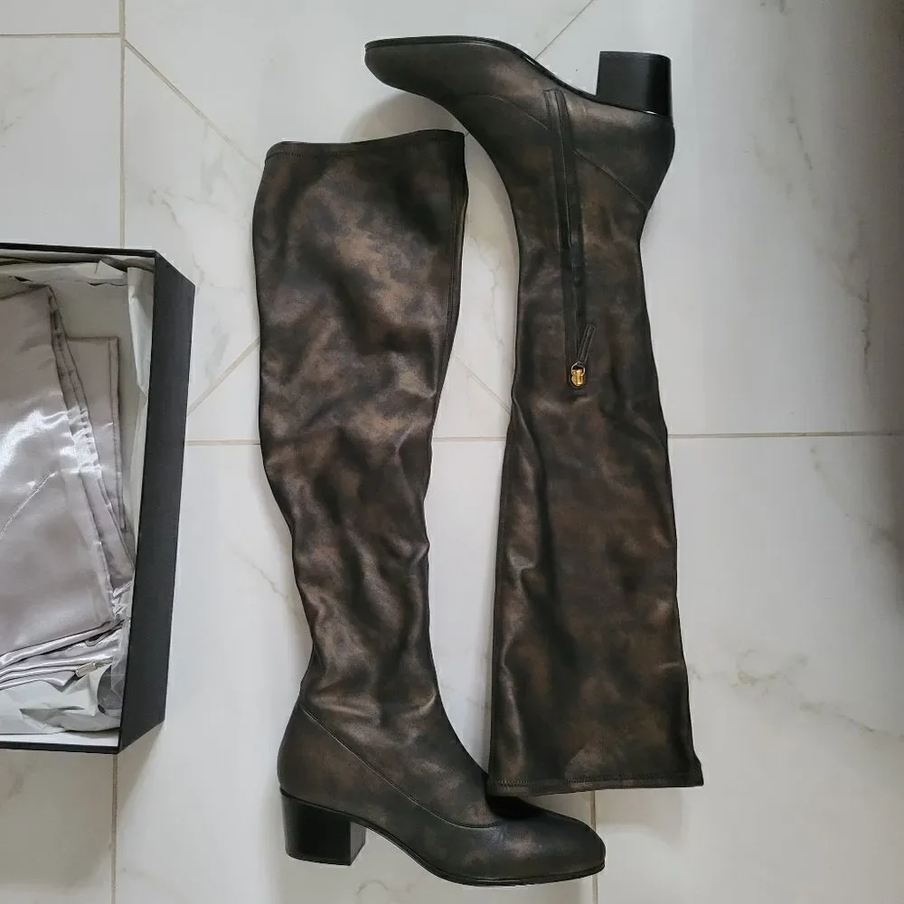 Giuseppe ZANOTTI Nicky 40 Over the Knee Marble Grey Black TALL BOOTS New in box